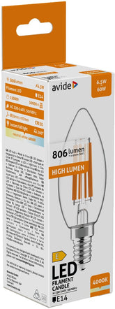 Avide Λάμπα LED Filament Candle 6.5W E14 NW 4000K High Lumen
